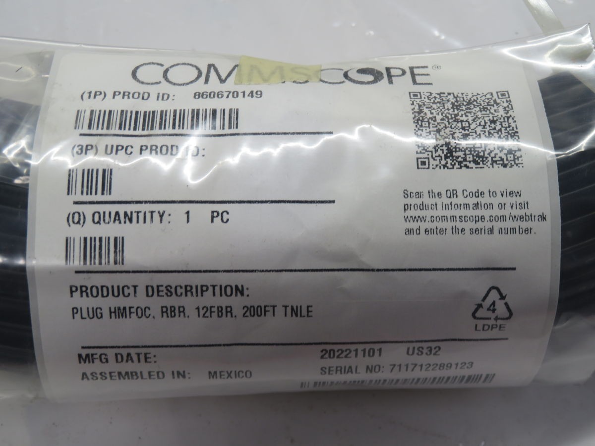 COMMSCOPE 860670149 FIBER DROP CABLE ASSEMBLY HMFOC 200 FT 12F T266326