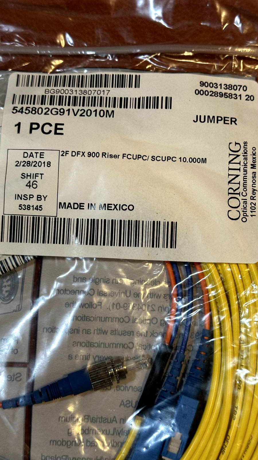 Corning Fiber Optic Cable 2F SM DFX Riser FCUPC/SCUPC 7M 545802G91V2010M