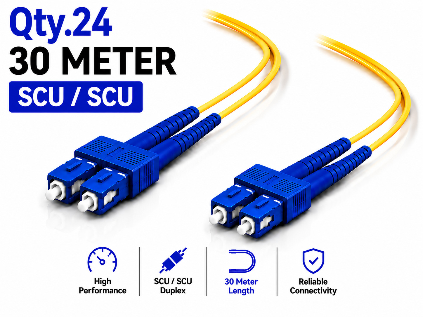 (24) 30 Meter SC/UPC – SC/UPC Duplex Fiber Patch Jumper OS2 SMF Singlemode Cable