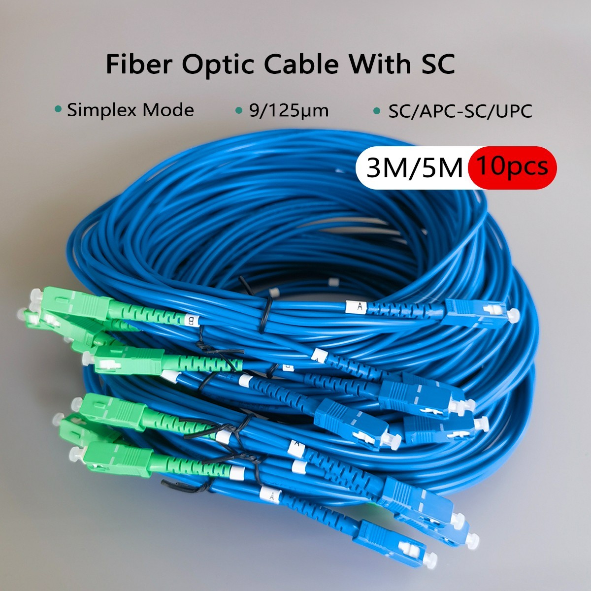 10PCS Fiber Optic Internet Cable SC/APC-SC/UPC 3M/5M Indoor FTTH Simplex Mode