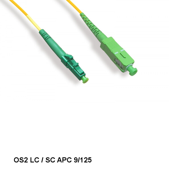 Kentek 2 Meter LC/SC APC OS2 9 /125 Simplex Single-Mode Fiber Optic Cable OFNR