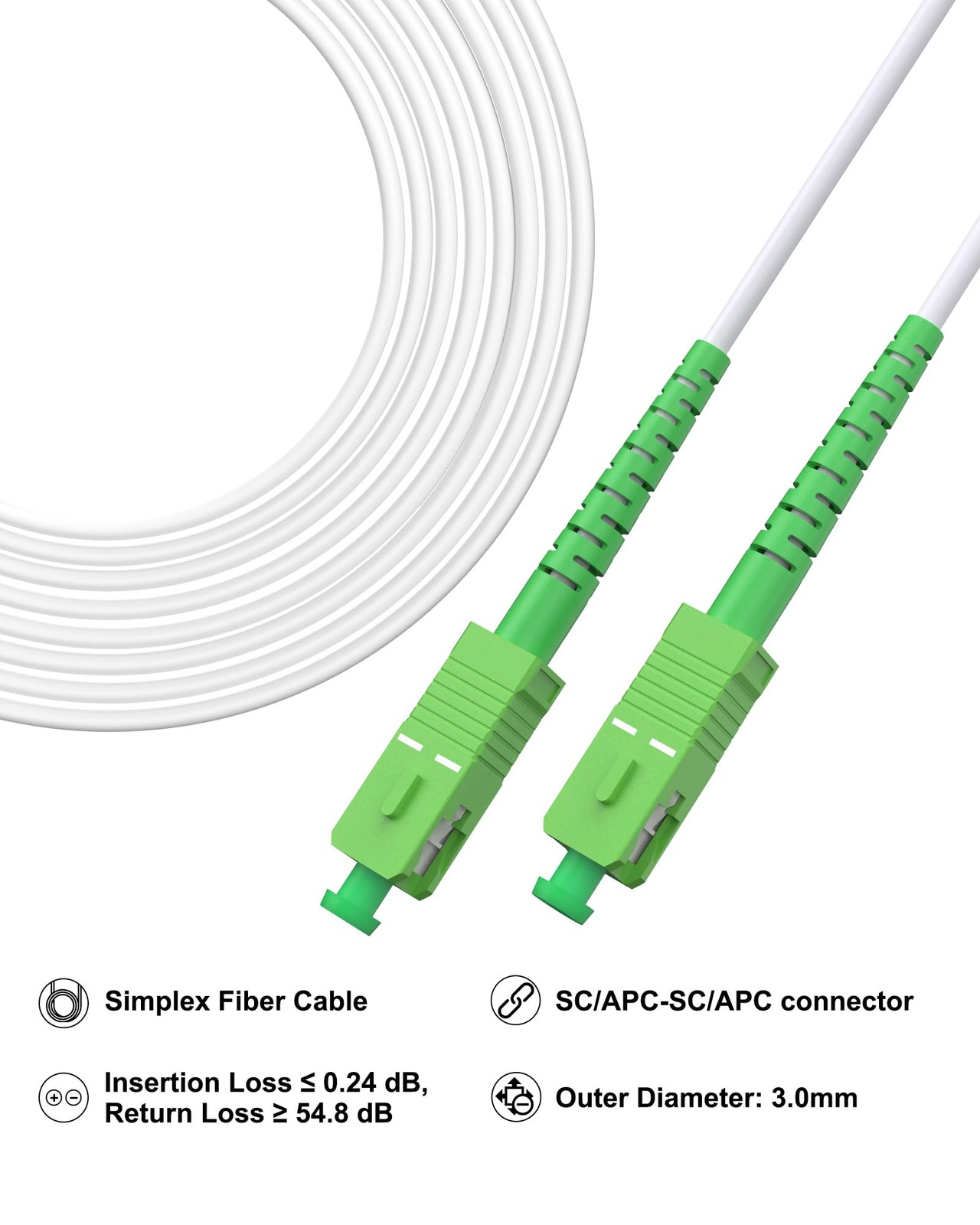 12M 39ft White SC/APC to SC/APC Fiber Cable, Armored Single Mode Patch, LSZH