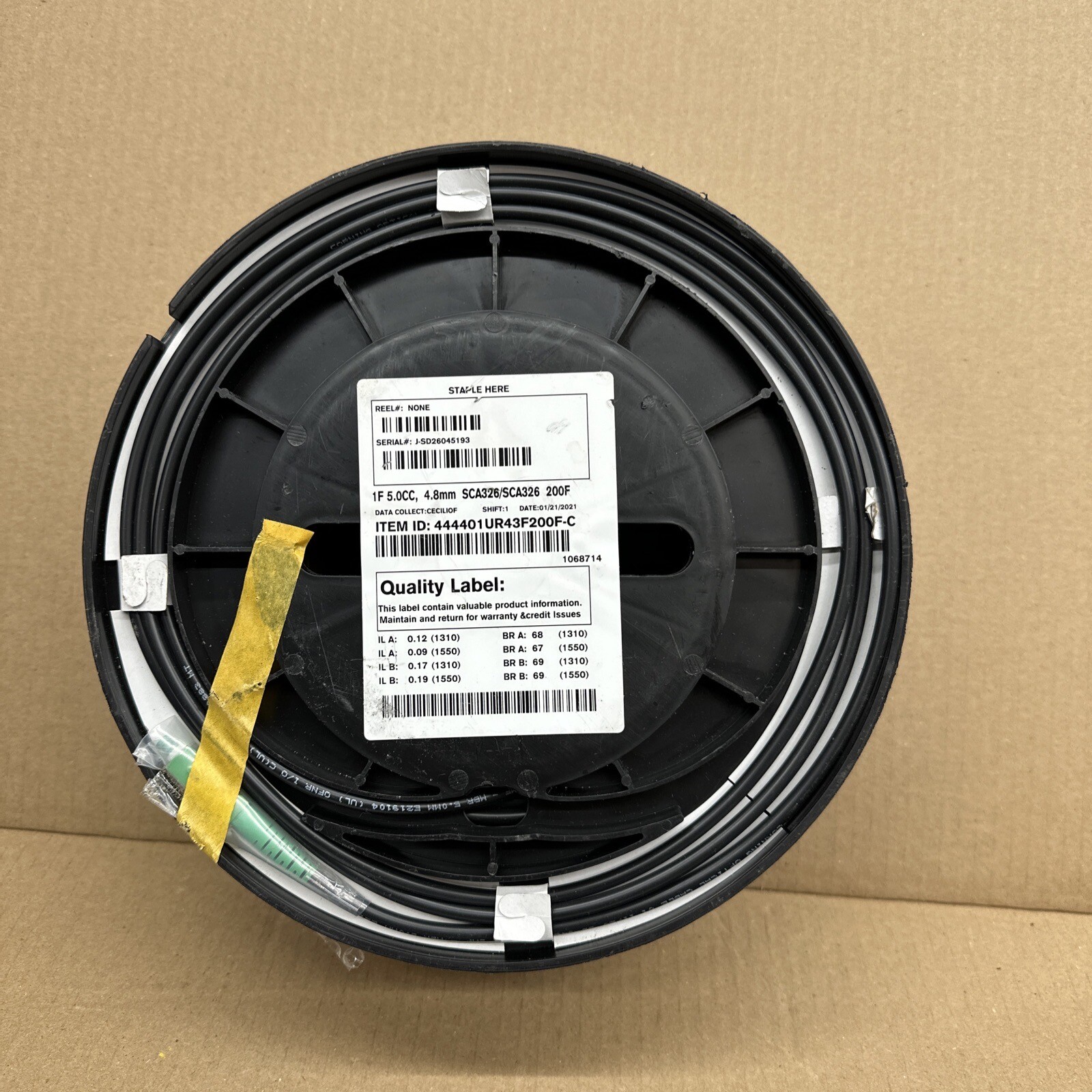 Corning 200ft Fiber Optic Cable 1F 5.0CC 4.8mm SCA326 – 444401UR43F200F *NEW*