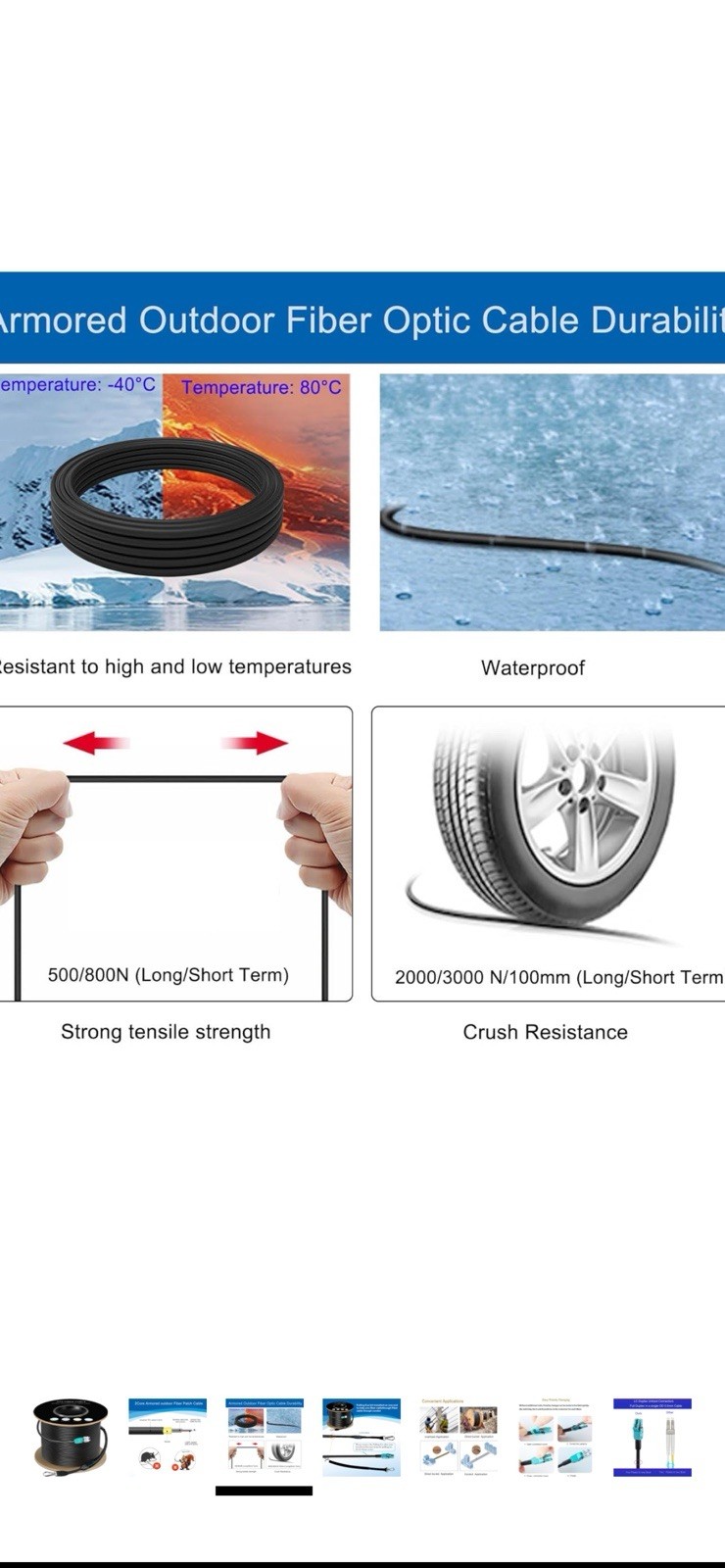 HXY 492FT – 150M -OM3 LC-LC Armored Outdoor Duplex Multimode Fiber Cable,