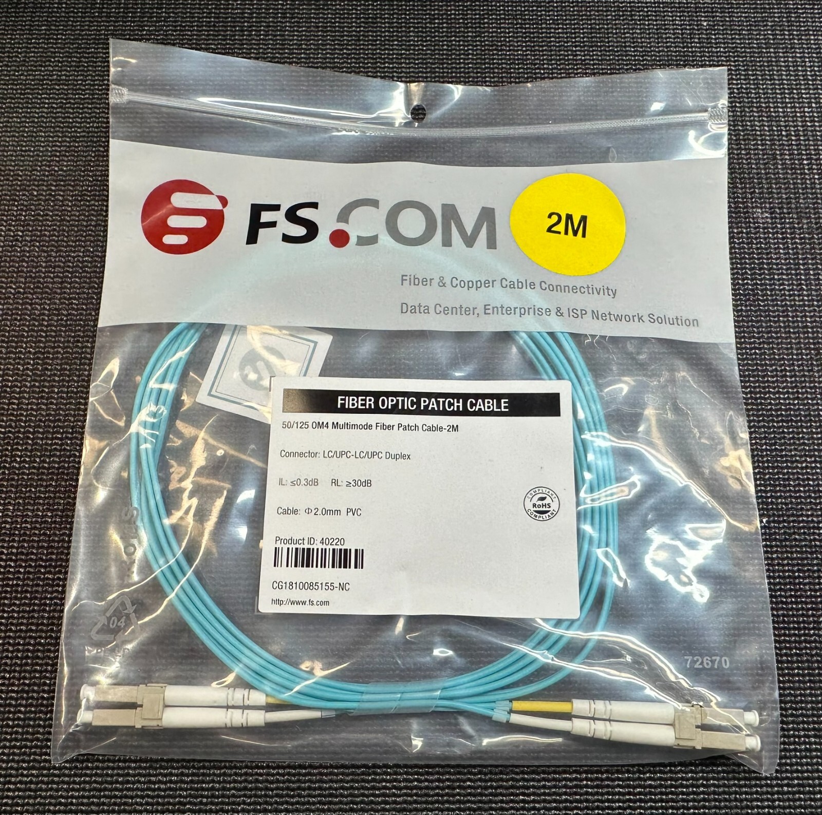 FS 2M 10G OM4 50/125 Multimode Fiber Patch Cable LC-UPC – LC-UPC DUPLEX *NEW*