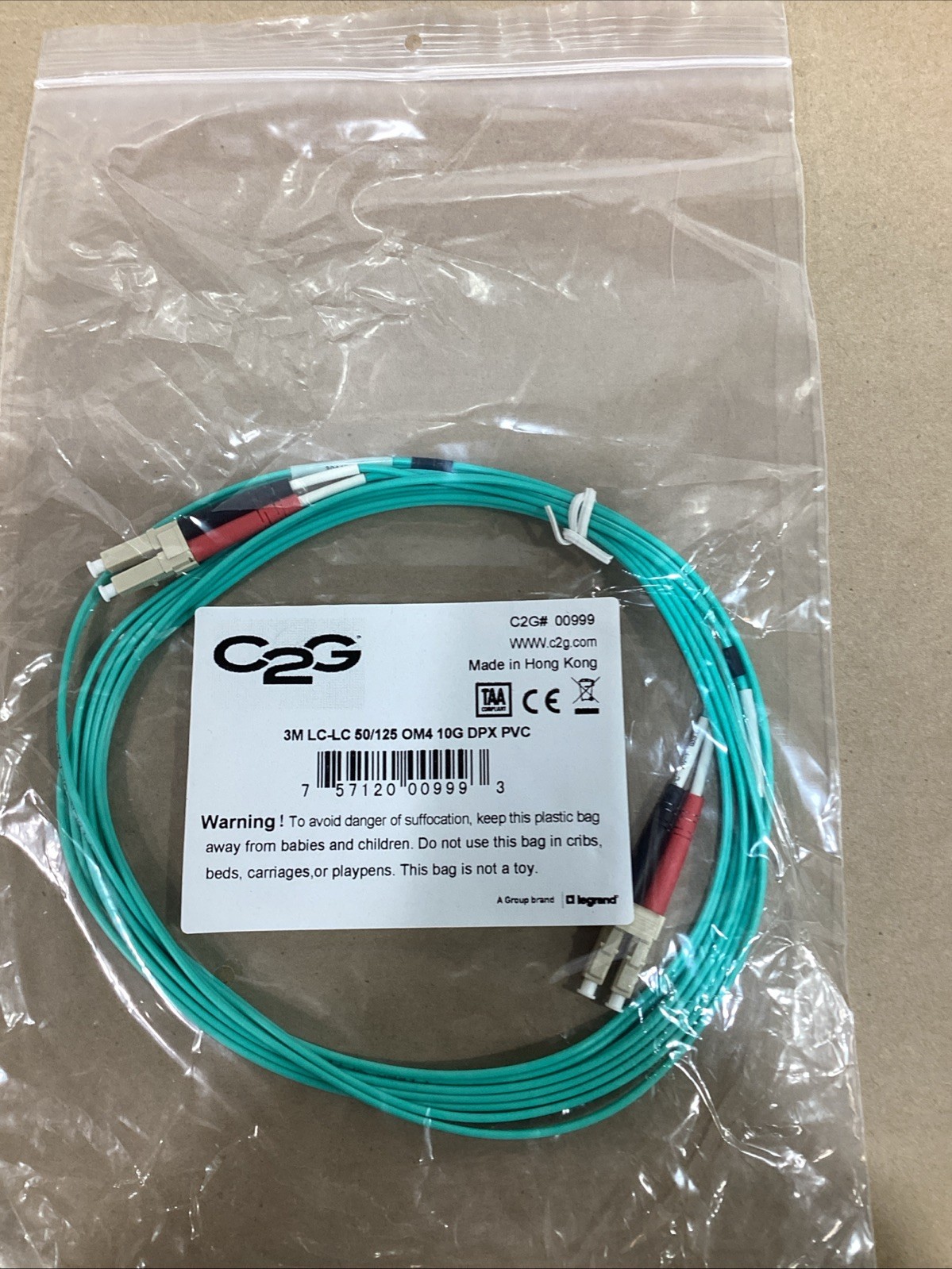 10 Pack – Legrand C2G Fiber Optic Cable 3M LC-LC 50/125 OM4 10G DPX PVC Duplex