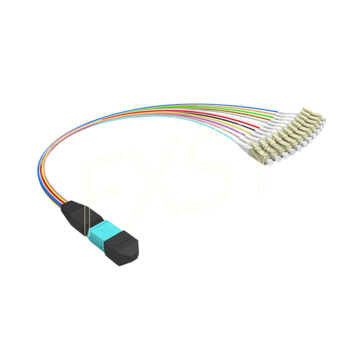 MPO to LC OM4 Aqua 12Core Breakout Fan Fiber Optic Patch Cord Cable For Cassette