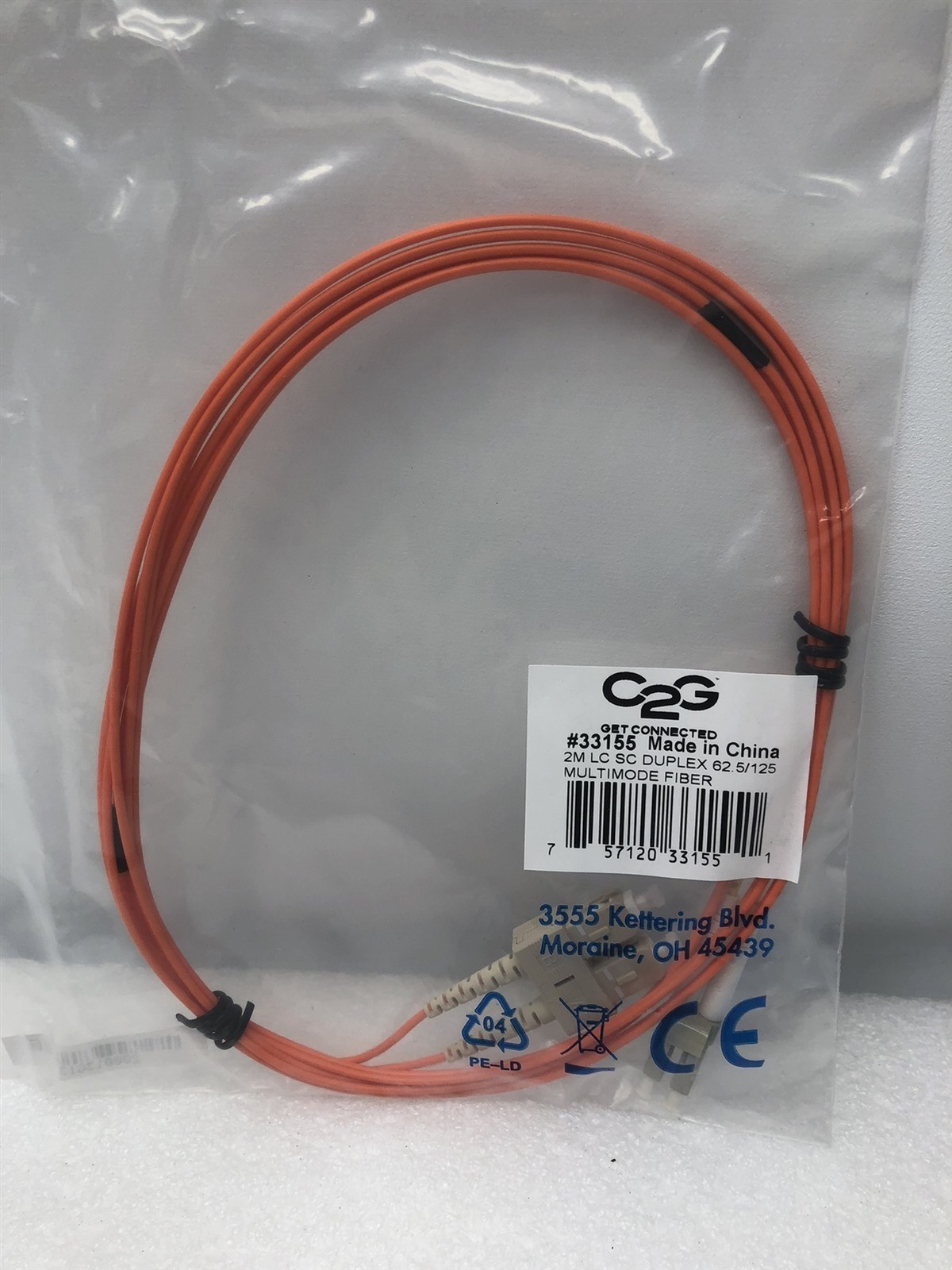 C2G #33155 2M LC SC DUPLES 62.5/125 MULTIMODE FIBER OPTIC CABLE NEW NOS