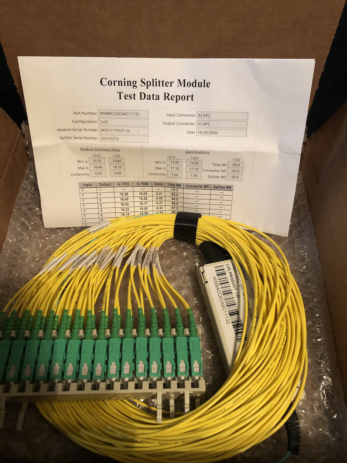 Corning Splitter Tool Test 1×32 NEW!!!WMB4CC6CA6C11132SCAPC Module-LS