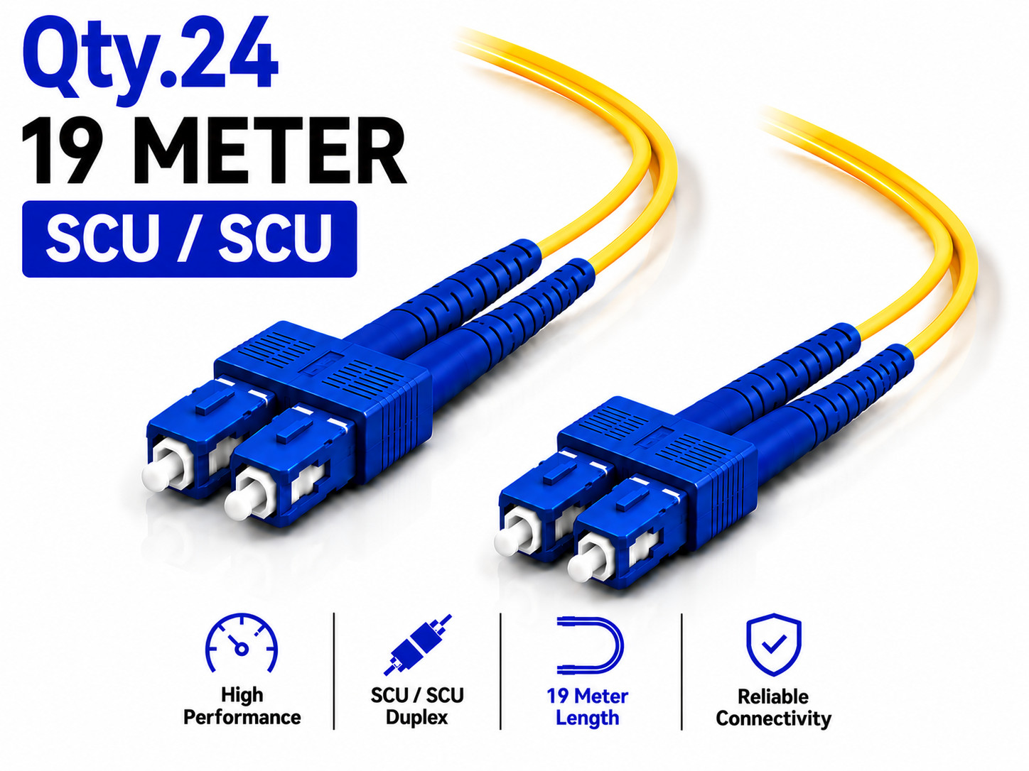 (24) 19 Meter SC/UPC – SC/UPC Duplex Fiber Patch Jumper OS2 SMF Singlemode Cable