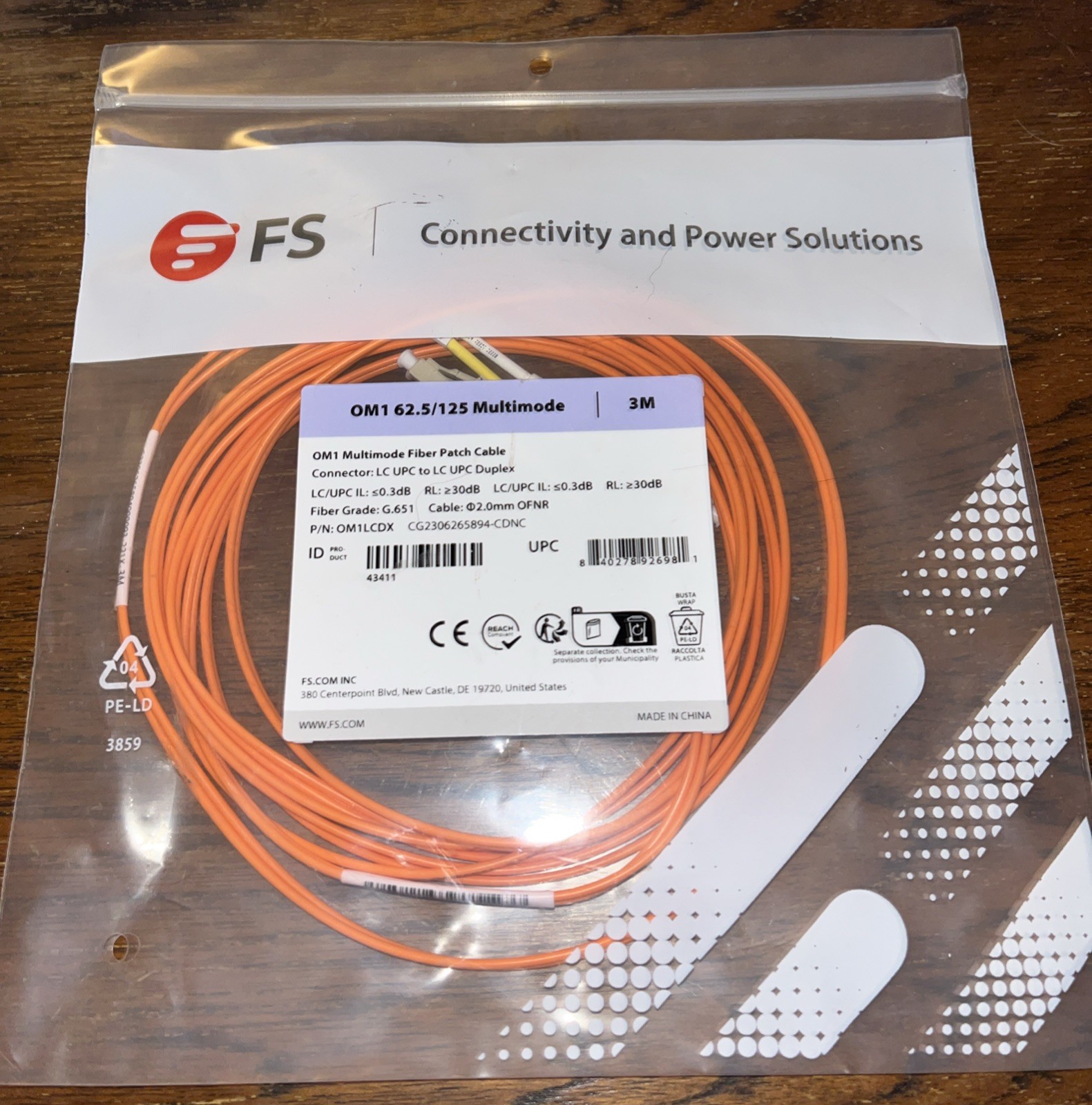 3m LC-SC Duplex 62.5/125 OM1 Multimode Fiber Patch Cable Orange Optic 10FT