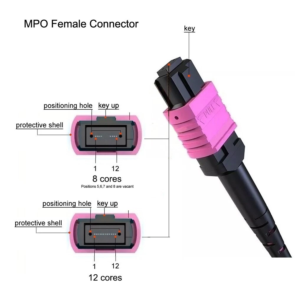 MPO Female to LC Fiber Optic Patch Cord OM4 Type B 8/12 Cores Breakout Fanout