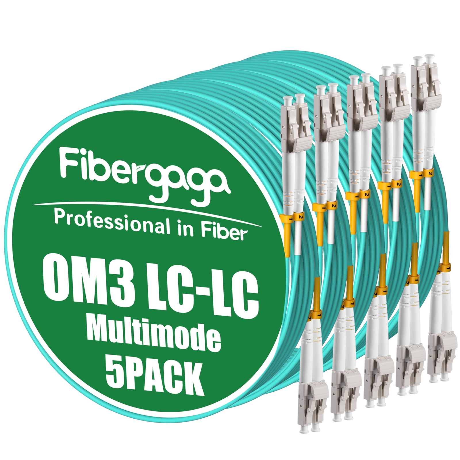 OM3 LC to LC Fiber Patch Cable Multimode 50/125m 10G/40G Duplex 0.2M 5-Pack