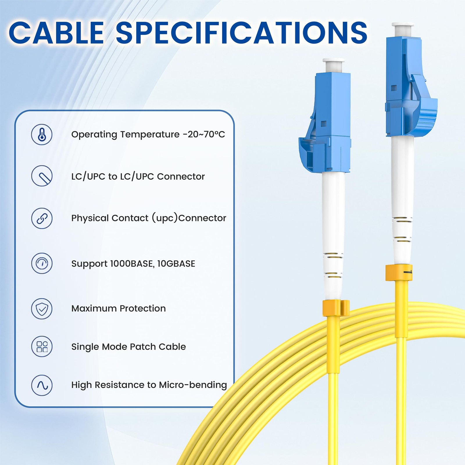 OS2 LC to LC Fiber Patch Cable 0.2m7in, 1G/10Gb 9/125um SIMPLEX SMF Fiber Jum…