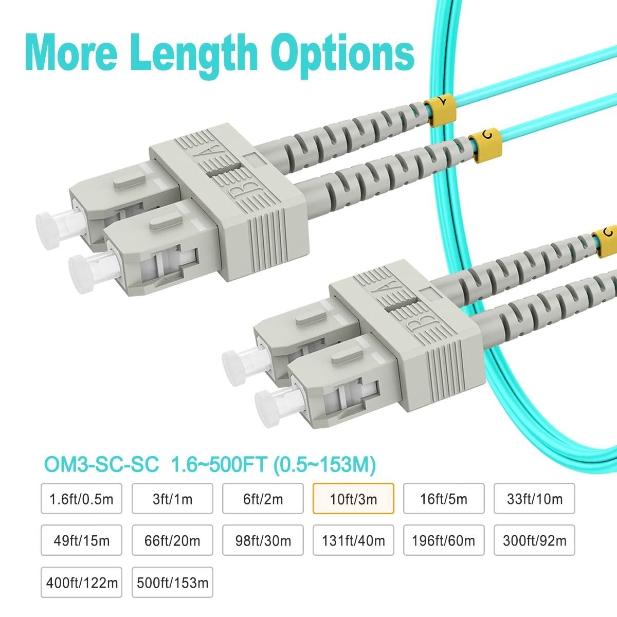 3m 10ft OM3 Multimode Fiber SC To SC Duplex 10G LSZH Patch Cable Jumper