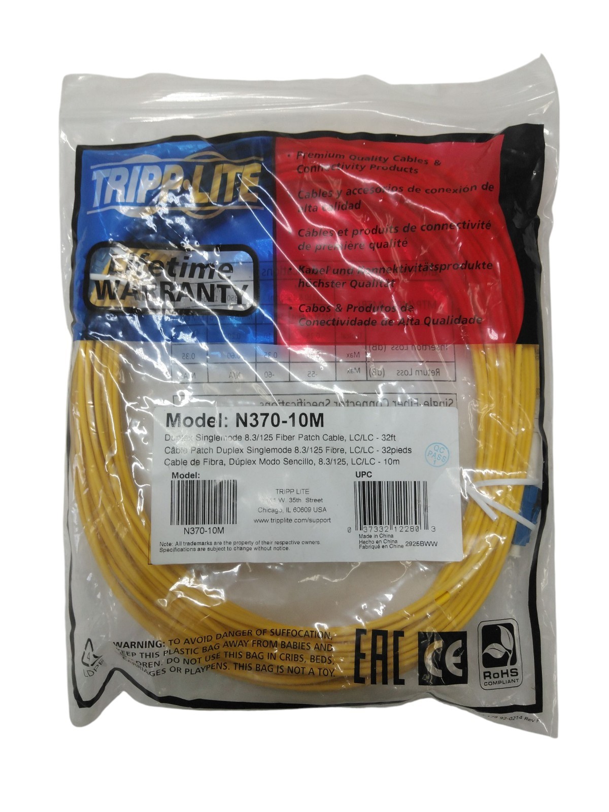 Tripp Lite N368-50M Duplex Singlemode 8.3/125 Fiber Patch Cable LC/ST 50m-164 ft