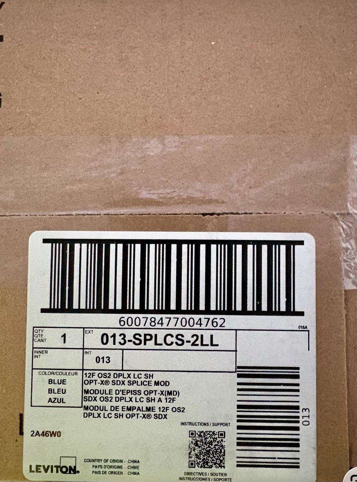 Leviton SPLCS-2LL, SDX 12 – LC Pigtail Fusion Splice, Duplex Shuttered, SM OS2